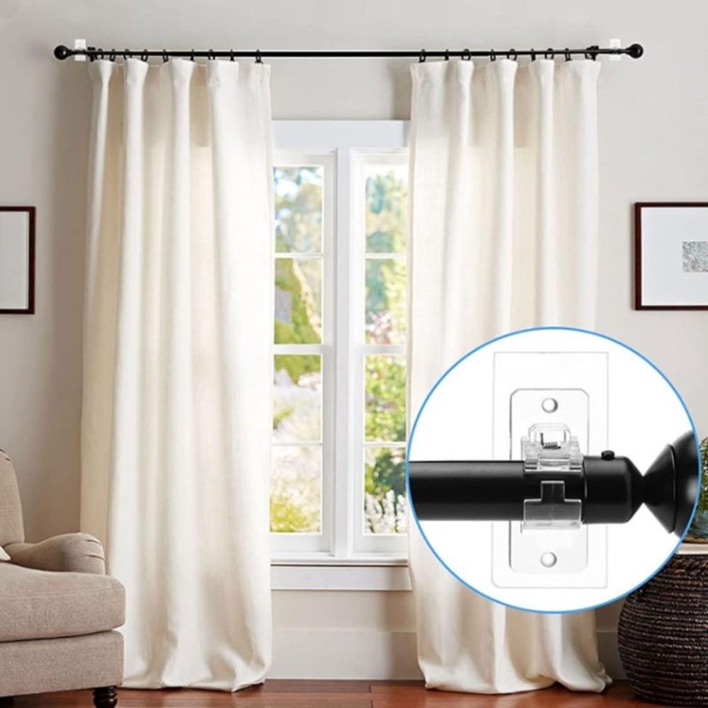 2pcs/set Plastic Curtain Rod Clip Retainer Self Adhesive Curtain Rod Fixing Clip Convenient Curtain Rod Clamp Hooks