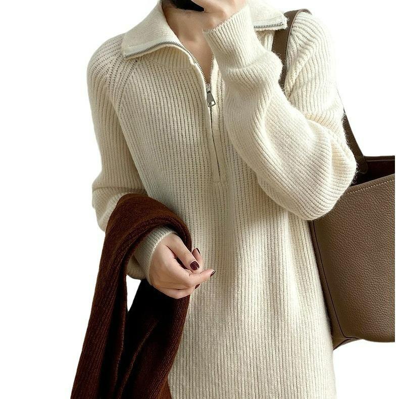 Autumn and Winter French Mid-length Lazy Bottoming Dress Women's Over-the-knee Sweater Knitted Long Skirt with Coat