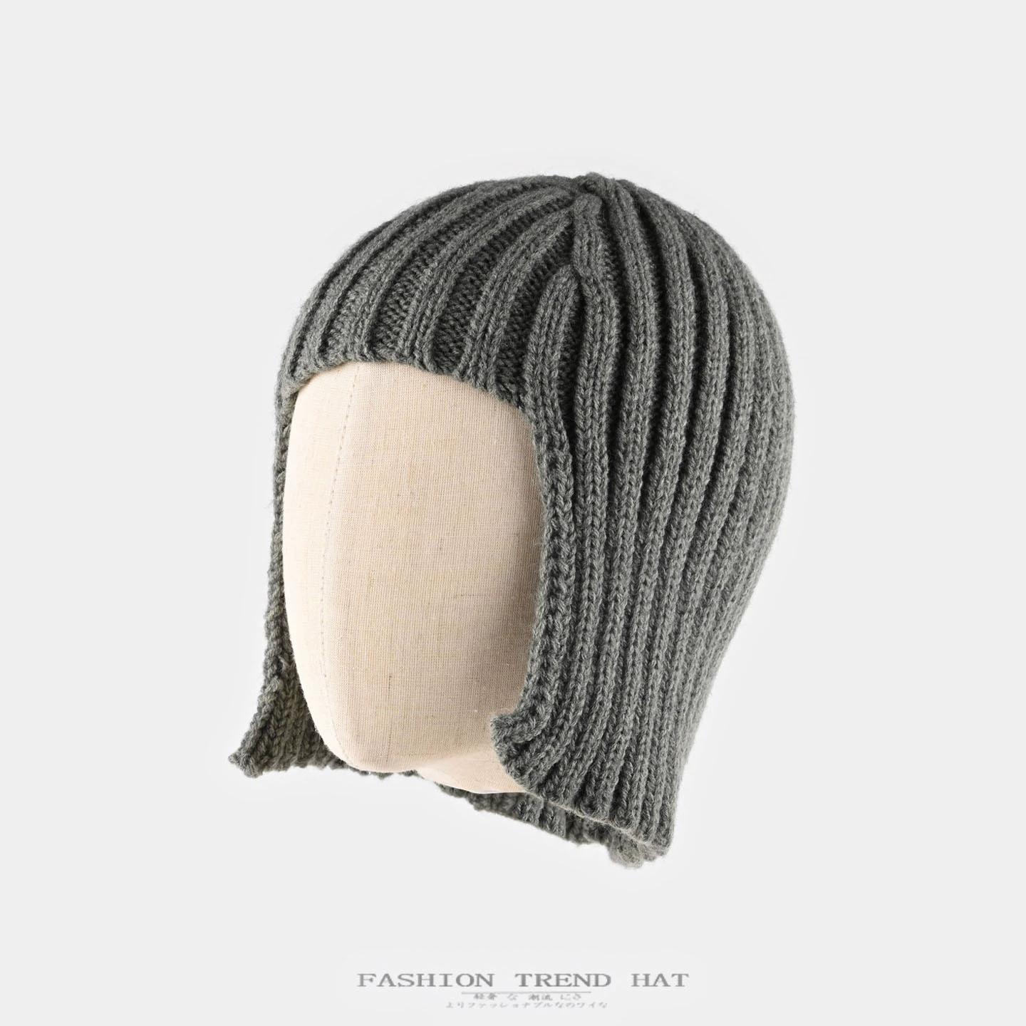 

Зимняя теплая вязаная шапка-бини для женщин, зимний парик горячей девушки, теплая защита ушей, повязка на голову для активного отдыха, повседневная носка one size серый