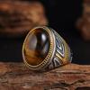 1pc Men's Vintage 316L Stainless Steel Ring with Natural Tiger's Eye Stone Turquoise- Intricate Detailing, Durable Unisex Jewelr
