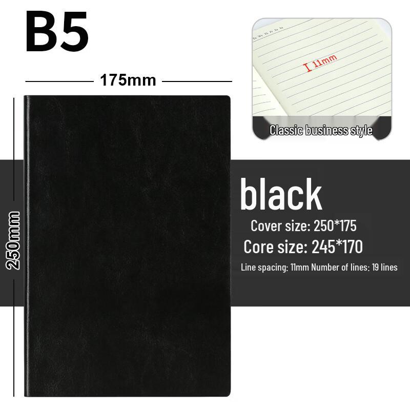B5 Black Leather Business Notebook