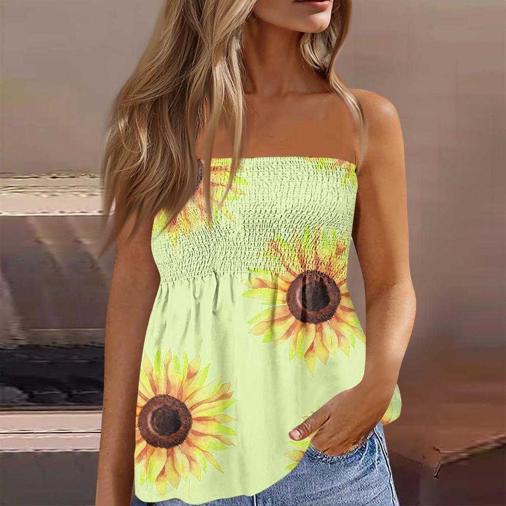 2024 Tube Tops For Women,Cute Sexy Off Shoulder Print Sleeveless T-Shirt