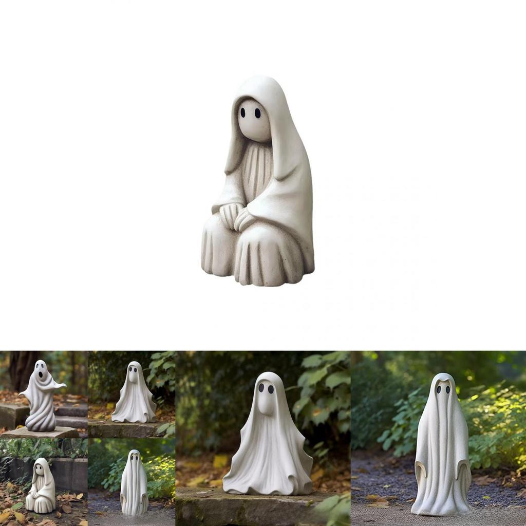 Whimsical White Ghost Lawn Ornament Captivating Resin Garden Sculpture Perfect For Halloween