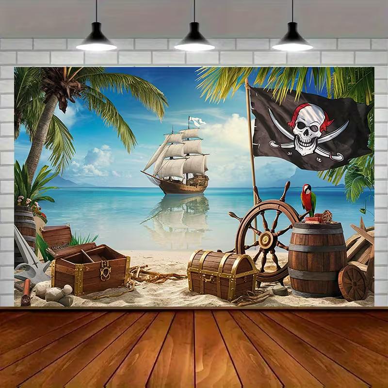 

2D Tropical Pirate Island Tapestry, Ship & Palm Tree Wall Decor 47.2x31.5inch/120*80cm