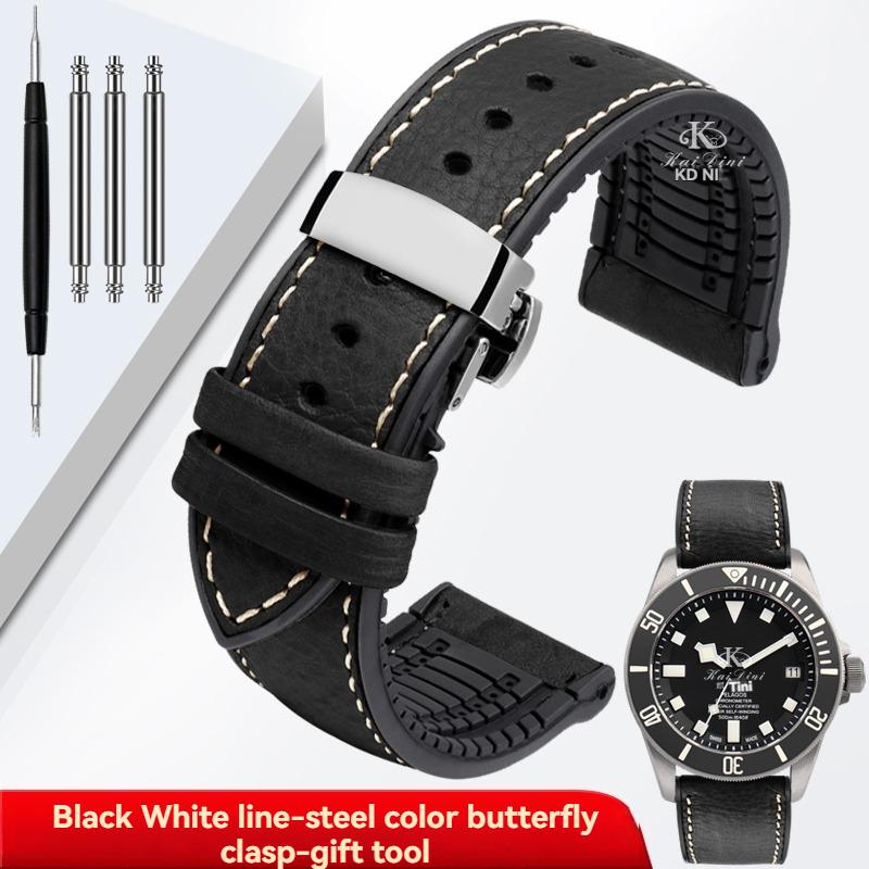 Italy Genuine Leather Skin Watchband For Any Brand Watch Soft Waterproof Rubber Bottom Strap Men Bracelet 19mm 20mm 21 22mm 23mm