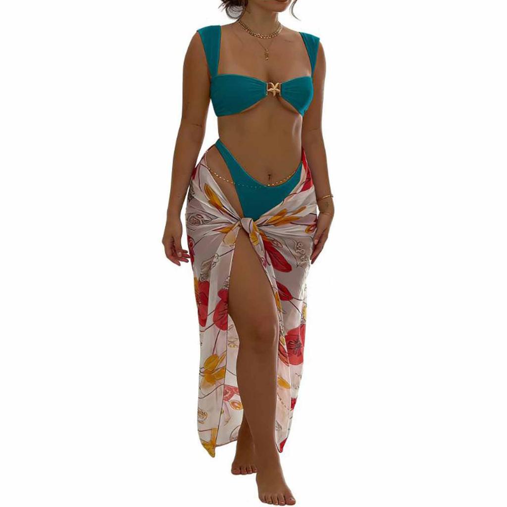 Women High Cut Bikini Set Two Piece Swimsuit Wireless Bra Bathing Suit Swimwear for Beach Pool