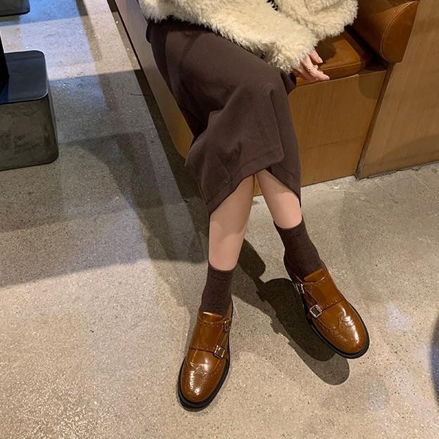 Cowhide version temperament French leather engraved Brock loafers women's platform small leather shoes thick heel single shoes derby shoes