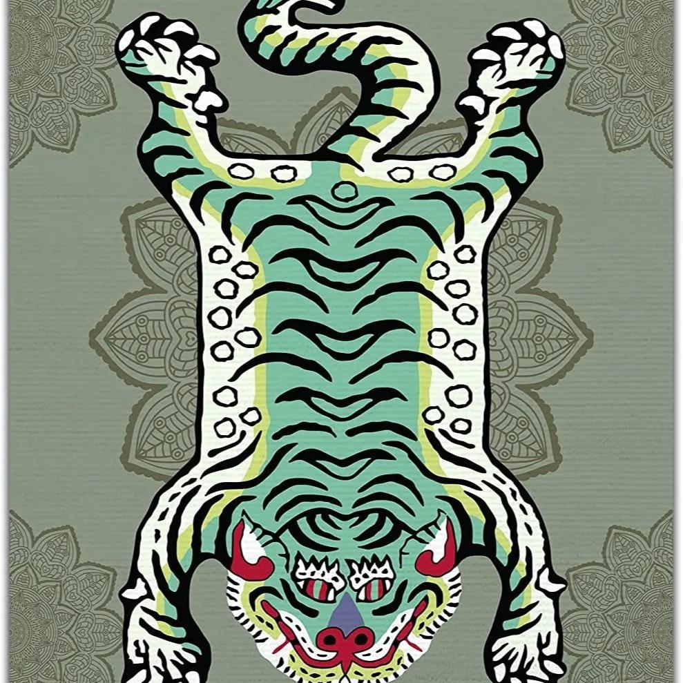 Tiger Konstnärligt Mönster Stor Matta för Hem Vardagsrum Sovrum Soffa Dörrmatta Dekor Barnlek Mattor Matta Halkfri Golvmatta