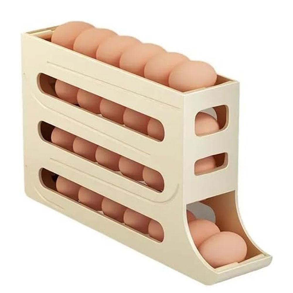 1pcs Refrigerator Egg Rack Rolling Design Automatic Rolling Stackable Egg Rack Can Hold 30 Eggs Keep Fresh Space Saving