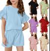Girls' Summer Casual Set: Lightweight Solid-Color Casual Sports Top with Short Sleeves and Round Neck + Shorts (2-Piece Set)
