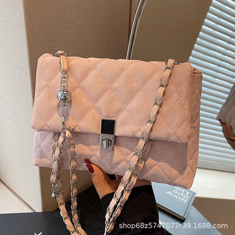 Rhombus chain bag women's 2025 new niche design large capacity shoulder messenger bag versatile texture small square bag