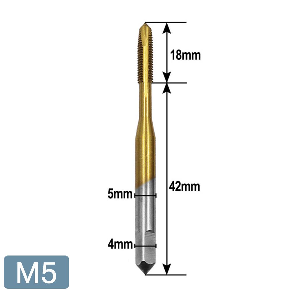STONEGO 1/5/10PCS Titanium Coated Thread Tap Drill Metric HSS6542 Spiral Fluted Screw Tap M3/M4/M5/M6/M8