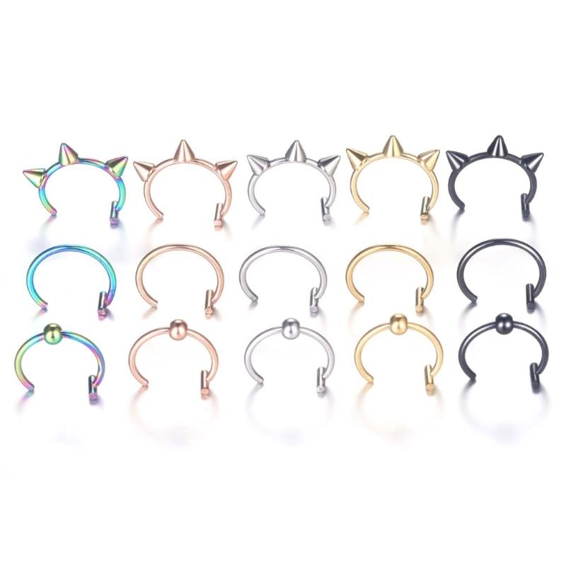 15/5Pcs Lip Nose Rings Neutral Punk Lip-shaped Ear Nose Clip Fake Diaphragm with Perforated Lip Hoop Body Jewelry Rings