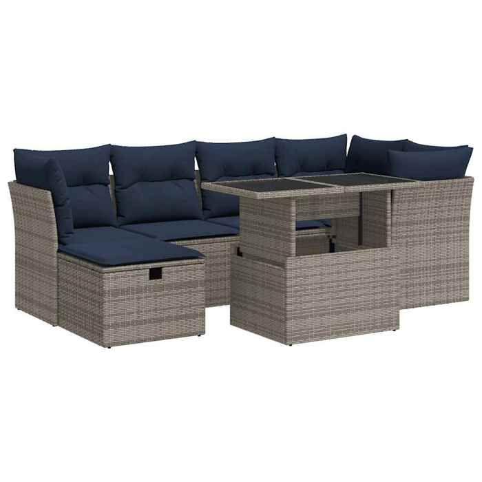 VidaXL Salon de jardin avec coussins 7 pcs gris résine tressée acacia 3327781
