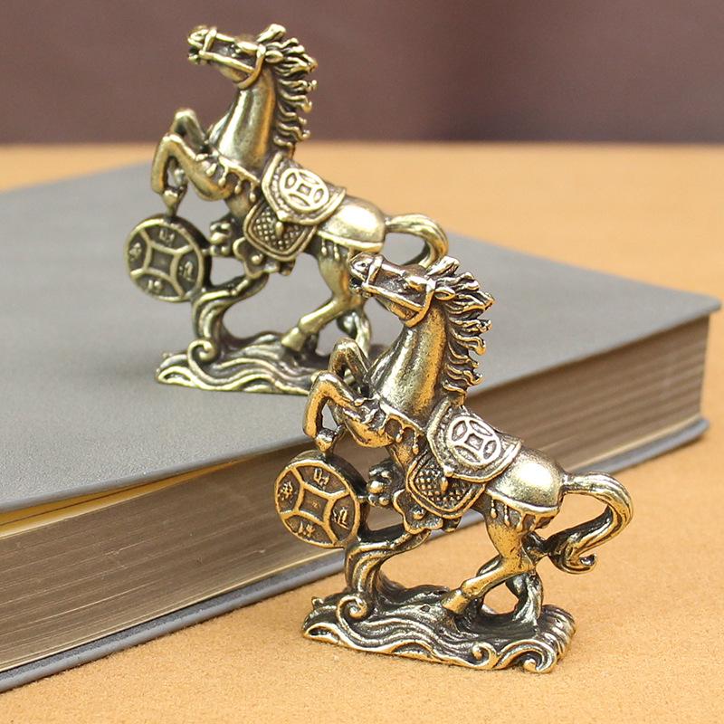 Antique Solid Brass & Copper Horse Figurine: Wealth-Attracting Desktop Ornament