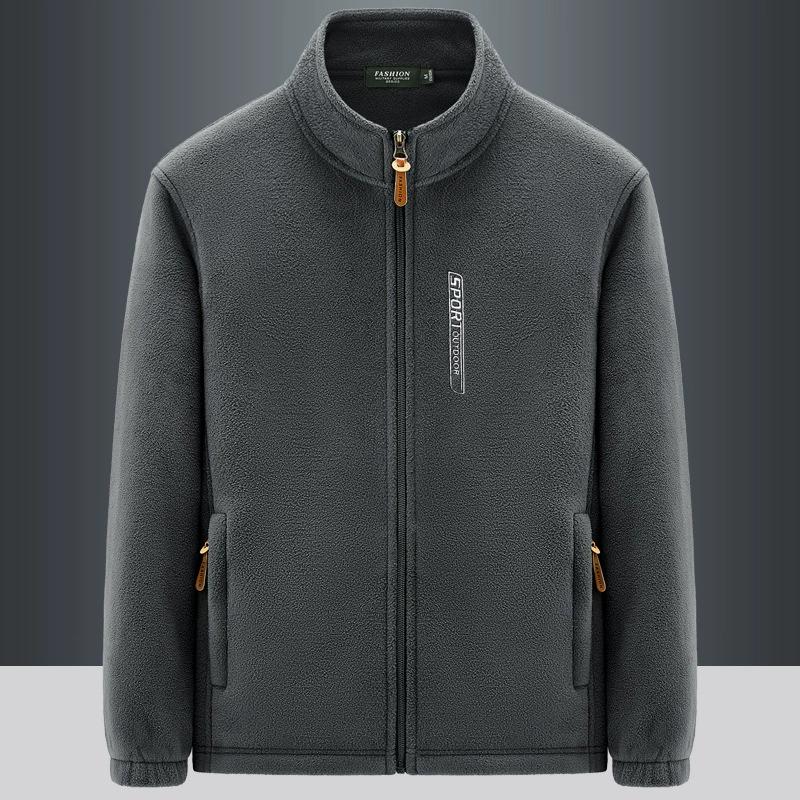 TBommy Fleecejack voor heren, Outdoor sporten opstaande kraag top, Grote winddichte en pluche warme cardigan, Hoodie, Fleecejack XXXL grijs