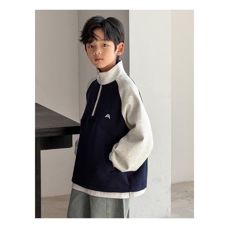 Boys Half Zip Sweatshirt Korean Style Big Kids Autumn Spring Casual Top