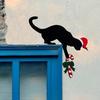 Fun Charming Cat Shaped Christmas Door Corner Decoration-Rustic Imitation Wood, Perfect for Holiday Atmosphere