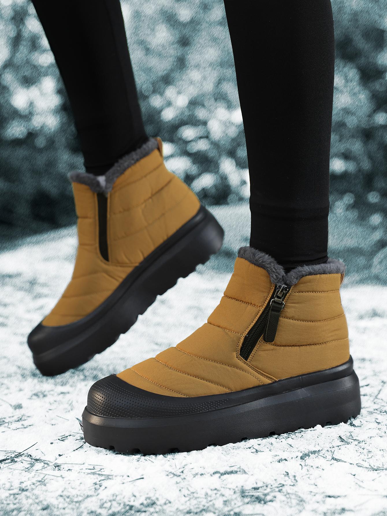 Женские зимние нескользящие теплые ботинки-дутики с высоким голенищем и толстой подошвой, подходящие для активного отдыха 42 бежевый