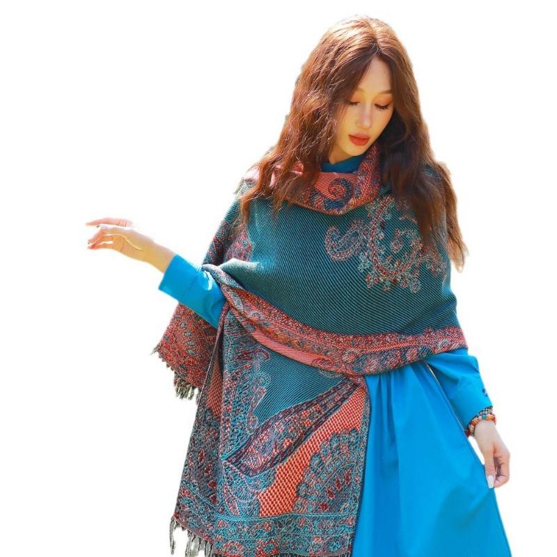 New cashew flower scarf dual-purpose long Xizang Qinghai travel windproof and warm fringed shawl