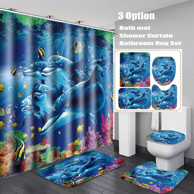Marine Life Dolphin Pattern Waterproof Shower Curtains With Hooks Rings For Bathroom Blue Anti Mold Polyester Fabric Children S Bathtub At Affordable Free Real Reviews Photos Marine Life Dolphin Pattern, Children S Bathroom Shower Curtains