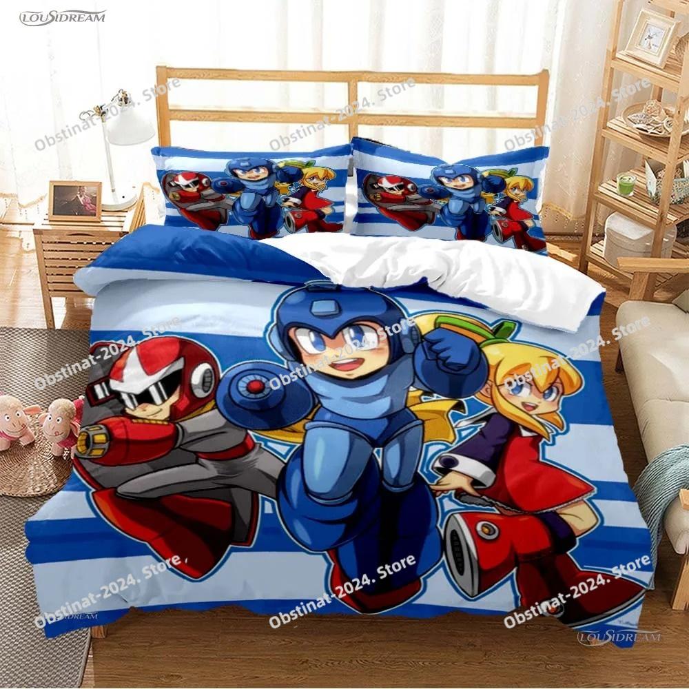 Rockman Megaman Game All Season Bedding Set Printed Bed Set Duvet Cover Sheet Pillowcase Soft Quilt Cover Full Queen King Size