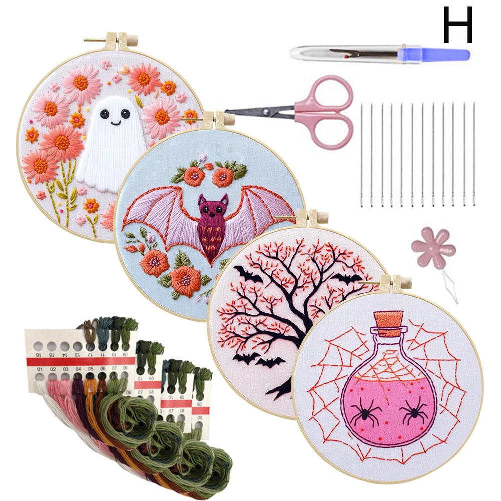 4pcs Halloween&Christmas Pumpkin Winter Cotton Stamped Embroidery Cross Stitch DIY Starter Needlepoint Kit DIY Arts Ornament