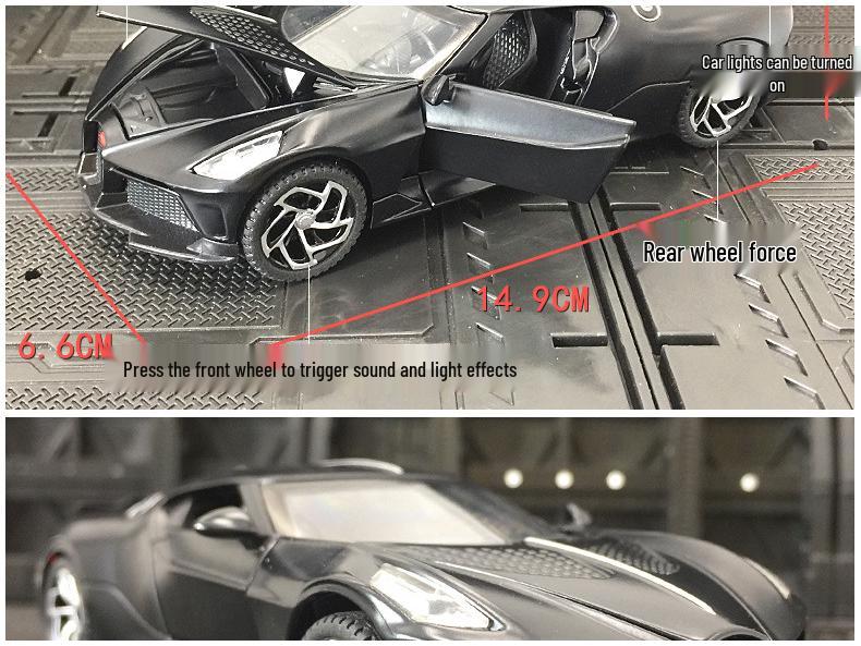 Haodi A3201 Black Night Bugatti Model with Sound & Light, Pull-Back Action, and 4 Opening Doors