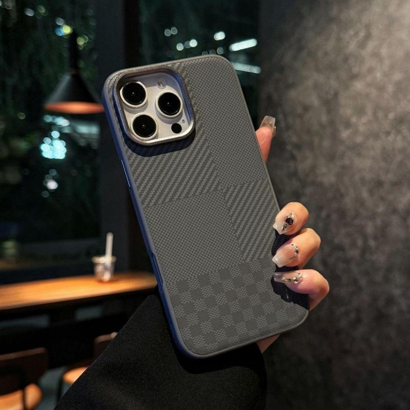 Gäller iPhone16ProMax mobiltelefonfodral Kevlar-mönster läder Apple 15 metalllinsring 14 anti-droppskydd