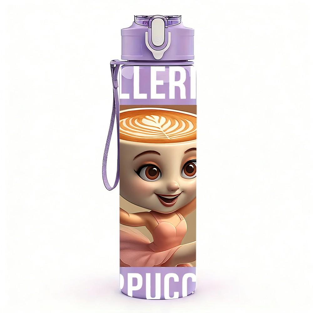 1PC Girl Holding Coffee Mug Portrait Print 750ml Color Plastic Sports Water Bottle Leakproof Flip Straw Lid Suitable for Sports Office Home Use