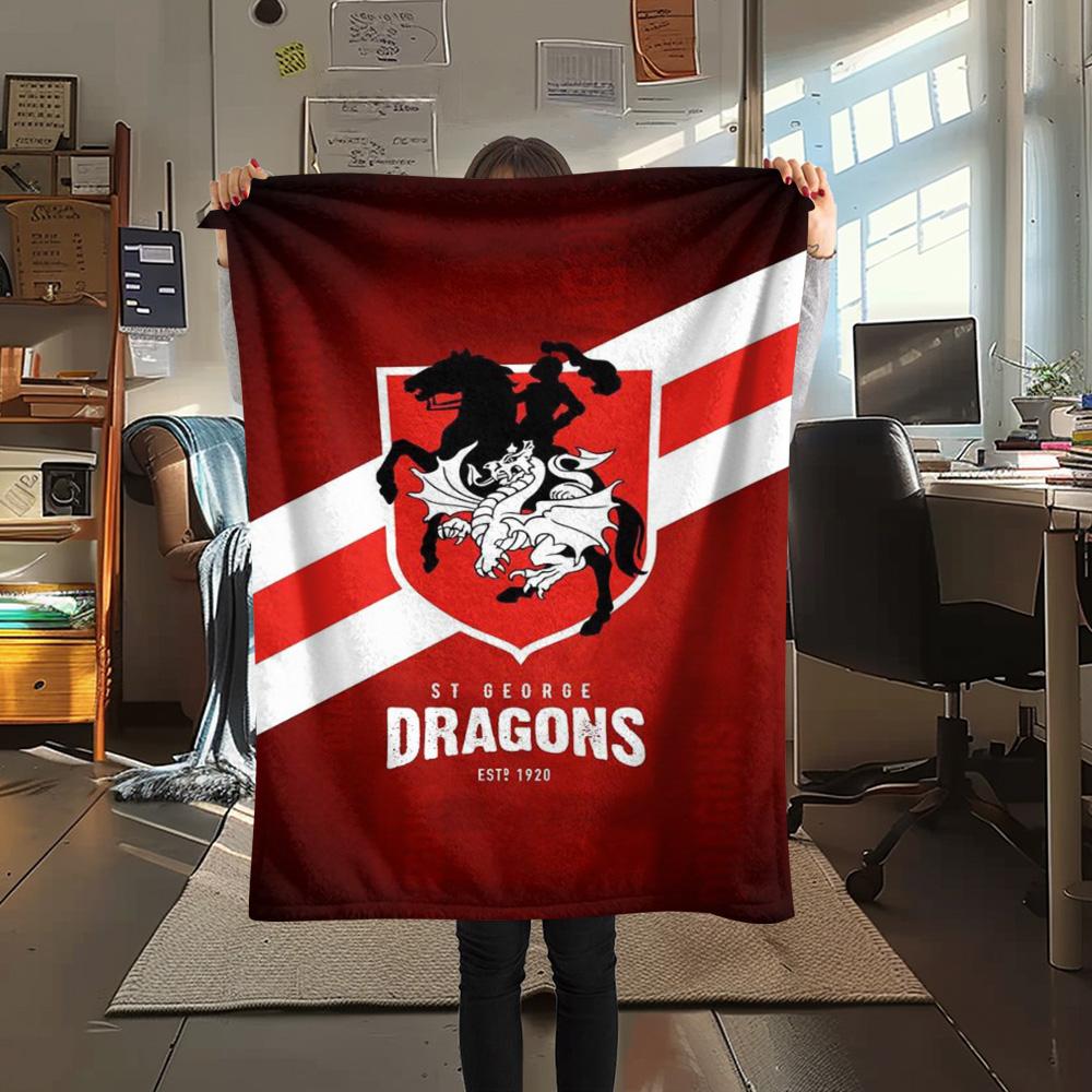 1Pc St George Dragons Print Flannel Blanket High Quality Warm Comfortable Cover for All Seasons Perfect for Gifts Home Decor