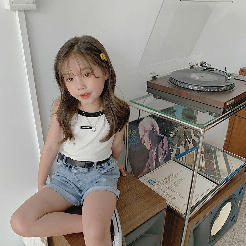 Letní dívčí vesta Miminko Internet Celebrity Dětská osobnost, Trendy korejská verze, Pit Stripe Barevné písmeno Vnější Vesta na nošení