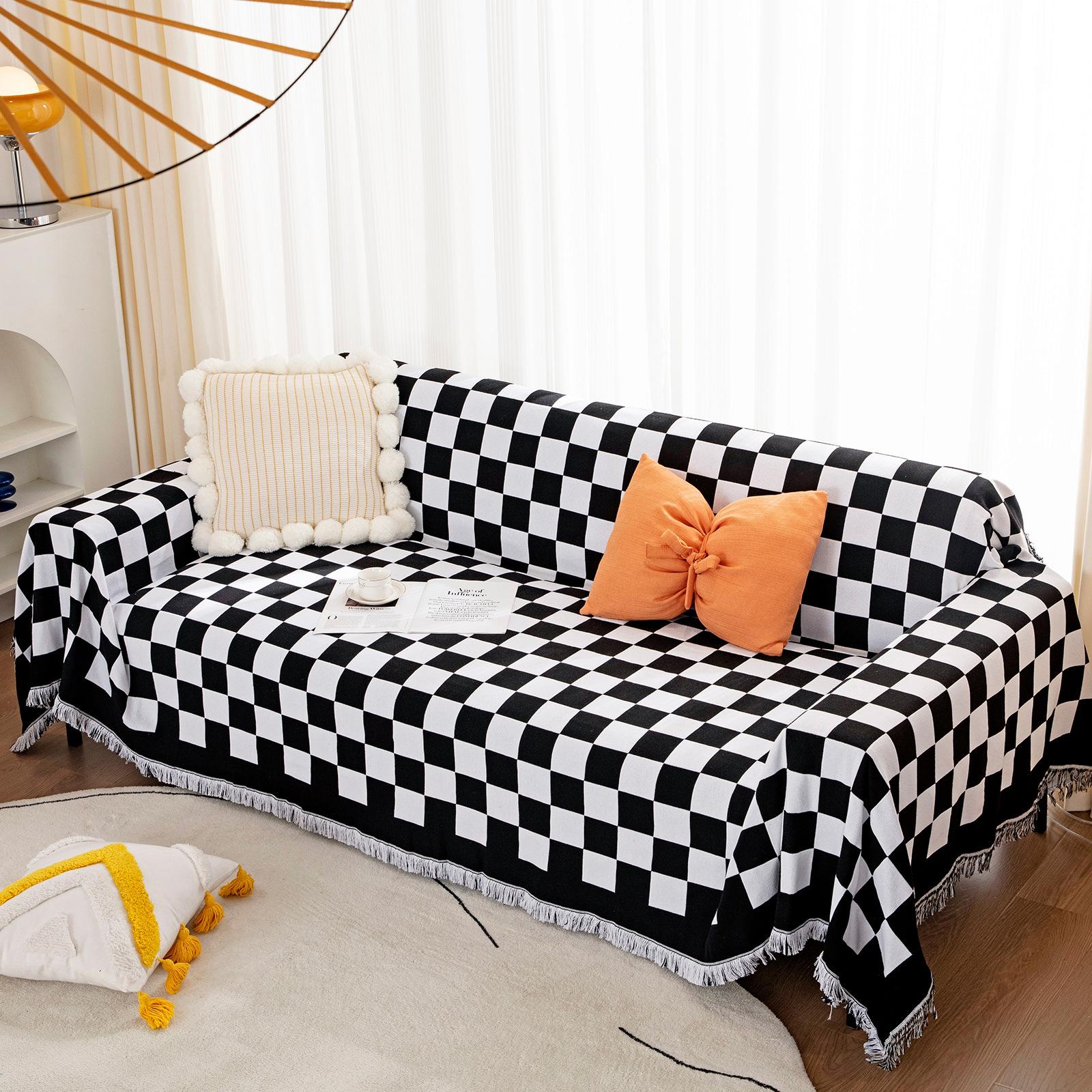 Полотенце для дивана из хлопчатобумажной нити в шахматном порядке на все времена года — фото 5