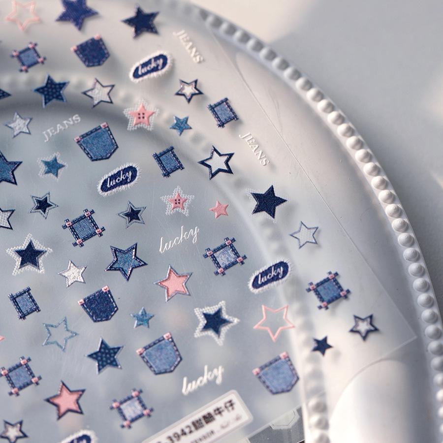 Cartoon Leopard Print Denim Nail Stickers - TENSOR TS-3931 Self-Adhesive, Thin, Tough, Cool Embossed Nail Art Decorations.