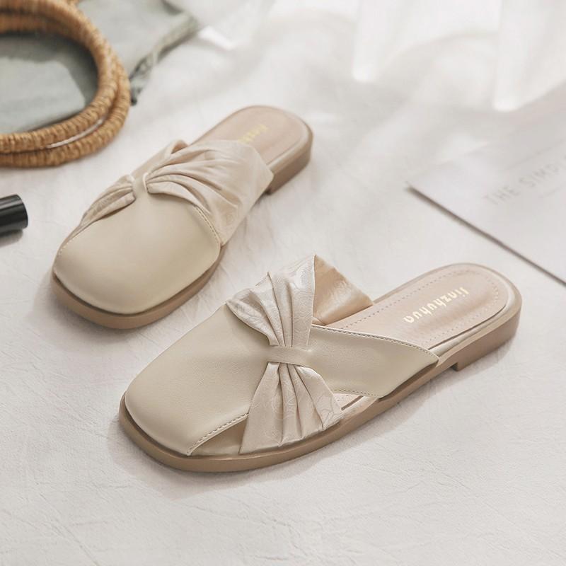 

мода 2024Женская обувь Bow Tie Flat Slippers PlasticSandals Women Elegant Sandals Woman Luxury Mule Shoes 38 бежевый