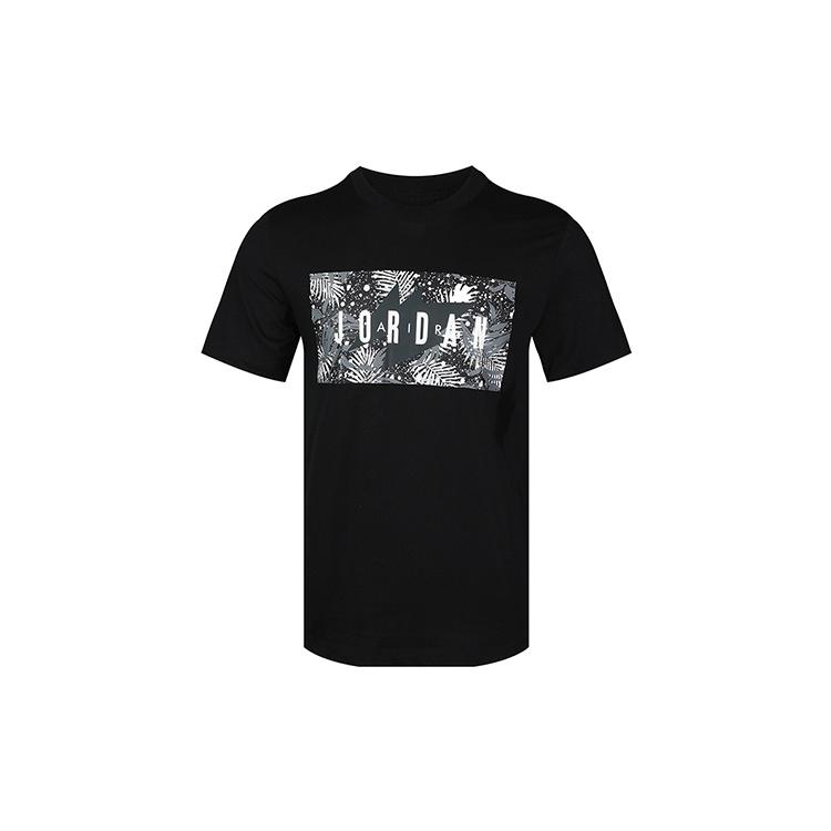 Air Jordan Poolside Flowers Alphabet Printing Short Sleeve Black Men s CQ2061-010 XS
