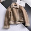 Winter Frauen Dicke Warme Wildleder Jacke Kurze Motorrad Braun Mäntel Faux Shearling Schaffell Leder Jacken Outwear