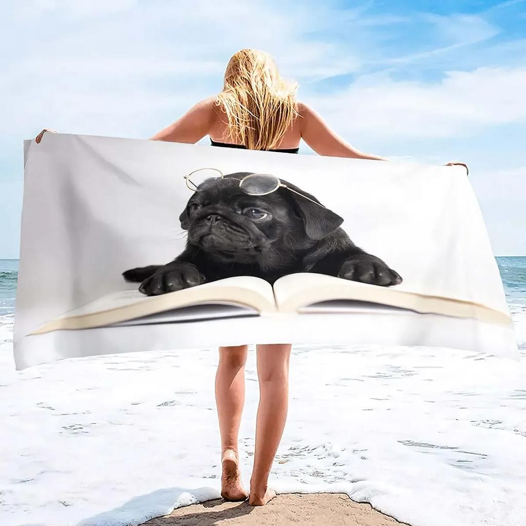 Microfiber Lightweight Thin Beach Towels for Adult and Kid Compact Personalized Sand Free Swim Pool Blanket Pug-dog puppy Print