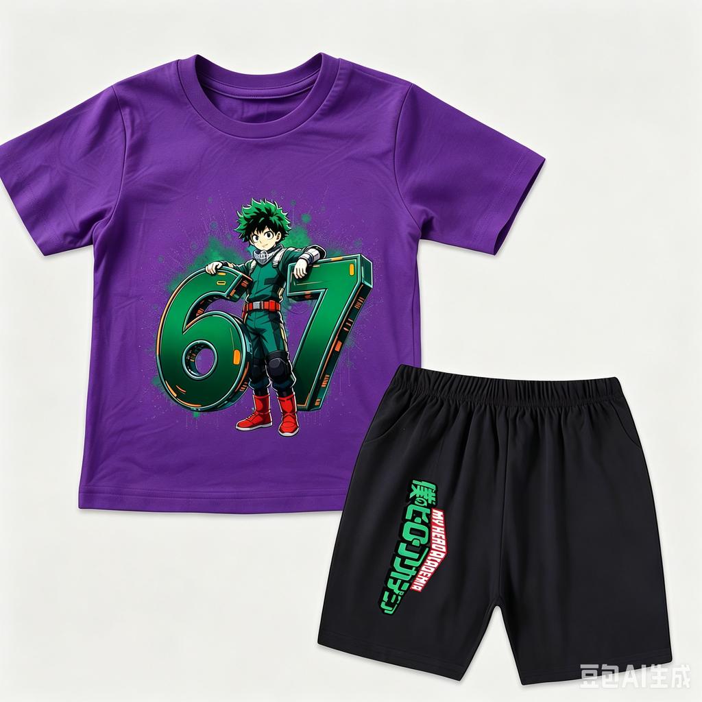 My Hero Academia Izuku Midoriya 67 Print Polyester T Shirt Shorts Set for Kids Boys Girls Summer Outfit