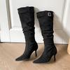 Pointed thin heel thin big tube circumference stacking boots 2025 autumn and winter new belt buckle high heel boots thin boots