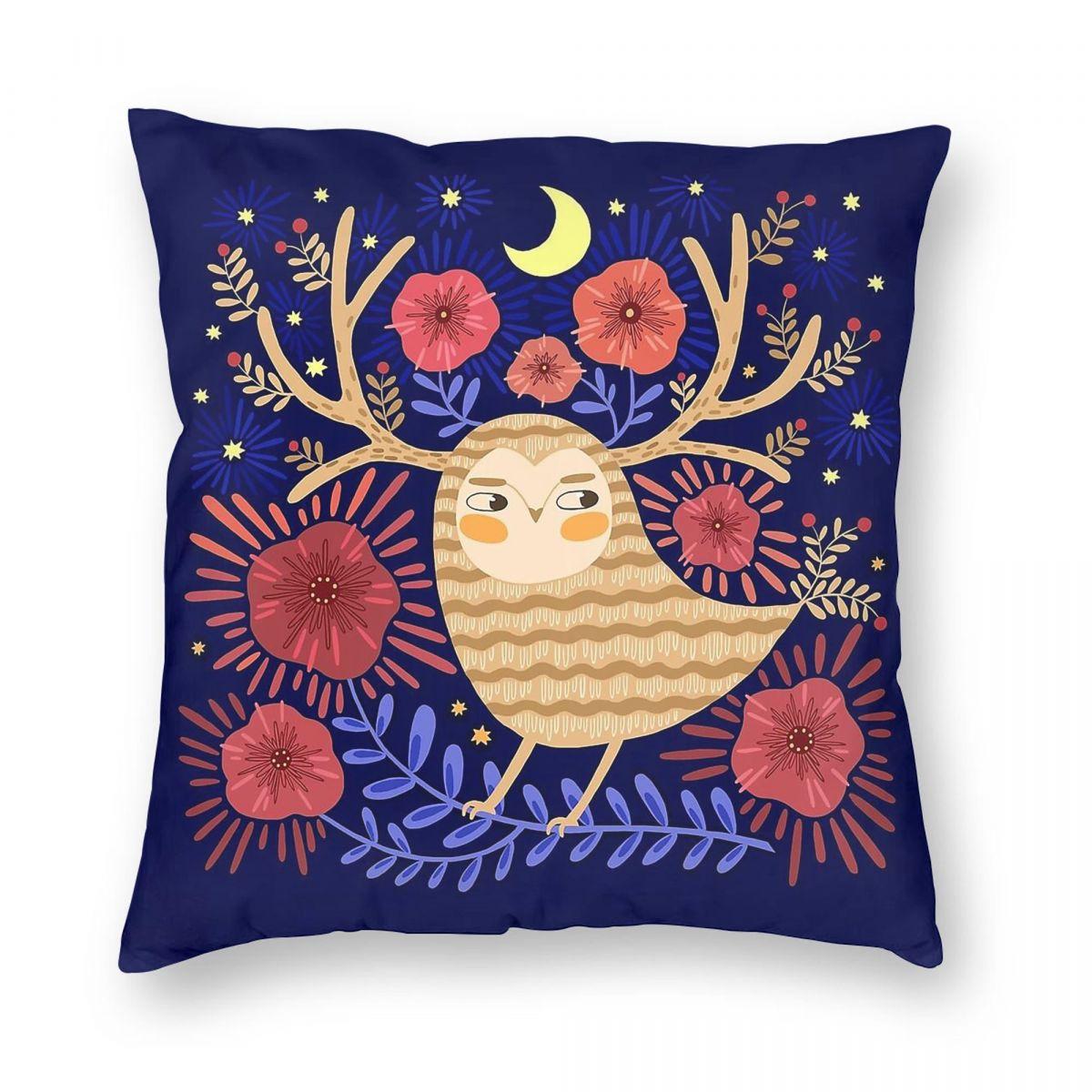 

Mystic Owl Flowers Stars Square Pillowcase Polyester Linen Velvet Pattern Zip Decor Bed Cushion Cover 45x45 12x12Inch
