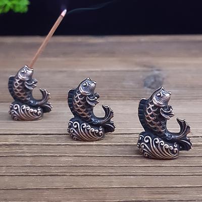 1pc Exquisite Metal Koi Fish Incense Stick Holder Statue - Decorative Tea Pet Ornament For Home Decor (Without Incense)