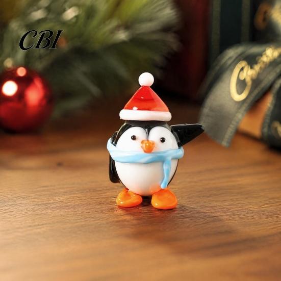 Christmas Party Favors Handmade Glass Mini Figurines, Cute Gnome Penguin Statues, Small Tree Tabletop Decor Ornaments for Desktop Car Dashboard Winter