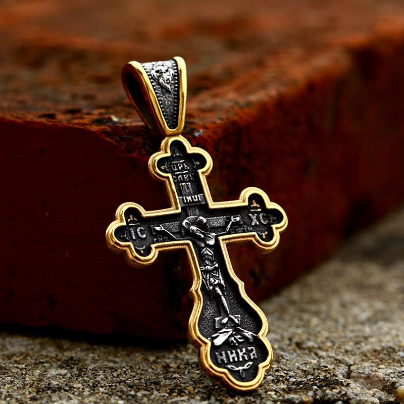 BEIER 2023 New Updated Design 316L Stainless Steel Cross Jesus Pendant Catholicism Christian Jewelry Gold Color Men's Pendant