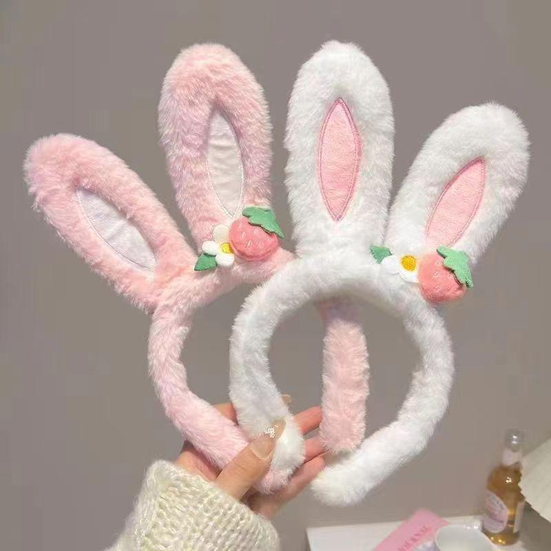 Women's Plush Heart-Eared Rabbit Headband: Cute Hair Clip & Face Wash Accessory