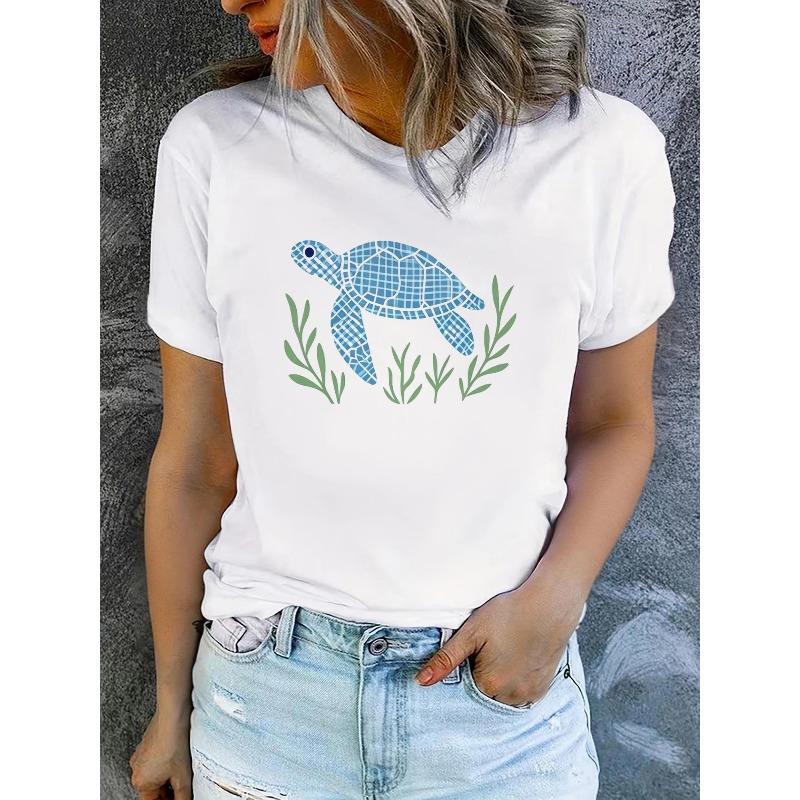 T-shirt da donna estive a maniche corte stampate, alla moda e casual, lavabili in lavatrice, vestibilità comoda, stampa piatta 2D