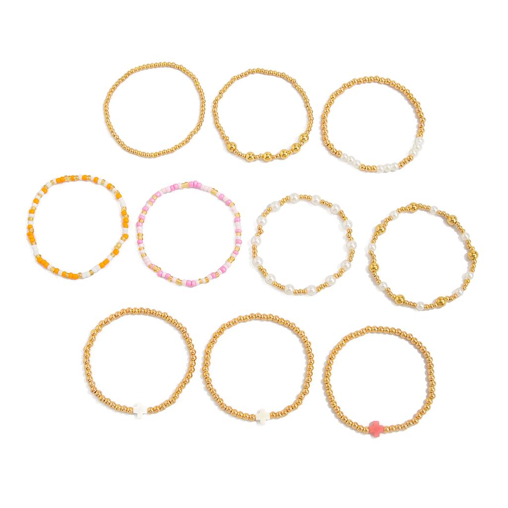 Ingemark 7 Styles Goth Acrylic Imitation Pearl Elastic Chain Bracelets for Women Boho Stacked Strand Beads Bangle Couple Jewelry
