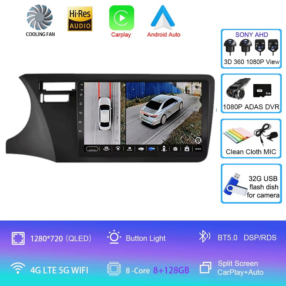 For Fit Honda City 2014 2015 2016 2017 Multimedia Stereo Android 14 Car Radio DVD Video Player Navigation GPS Left Hand Driving