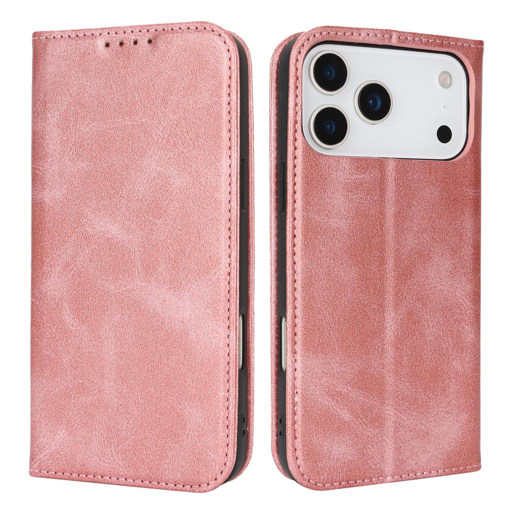For iPhone 17 Pro Max Case PU Leather Calf Textured Magnetic Closing Smart Phone Cover