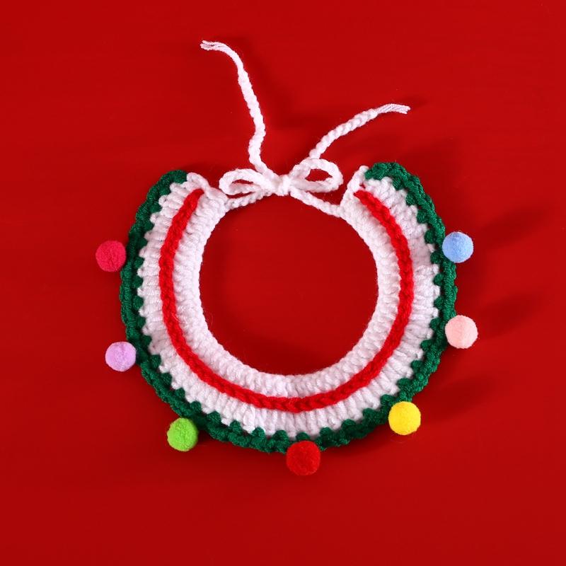 

Pet Knitted Wool Christmas Hat Bib Adjustable Pet Bib Five Pointed Star Balls Hat Puppy Cat Festival Decorate Dog Accessories S